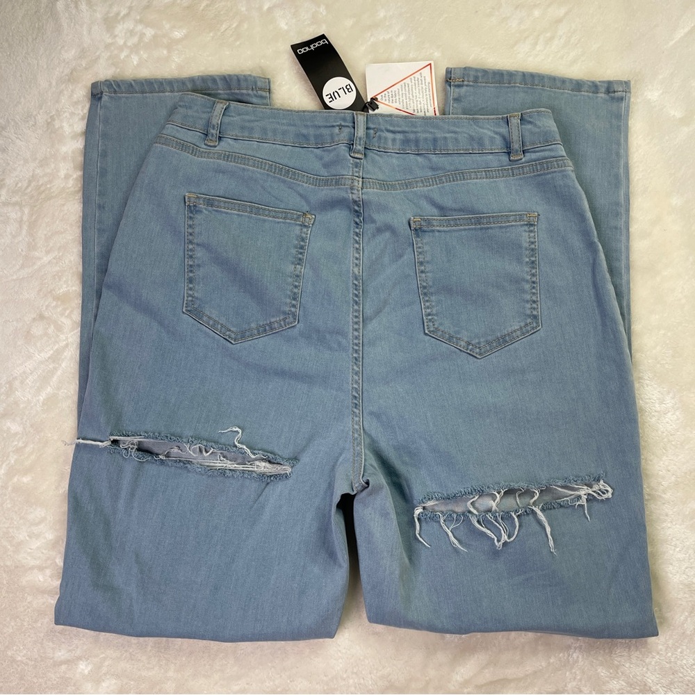 Boohoo Blue High Waist Back Rip Light Blue Jeans Size 8